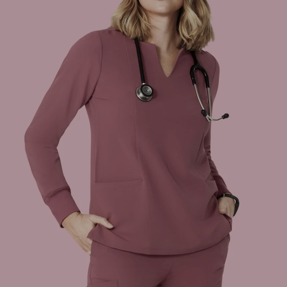 Women's Mauve V-Neck Scrub Top - Picture 2 of 3